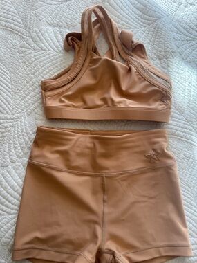 Kids Active Nude/Tan Sports Bra & High-Waist Shorts Set